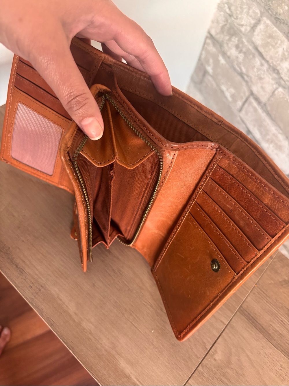 Woven Leather Clutch Wallet - Orange - Picture 5 of 7